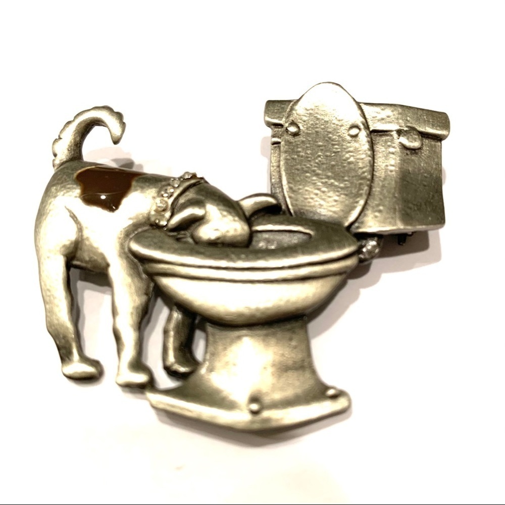 Whimsical Dog Drinking from Toilet Pin NEW